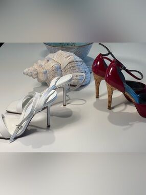 ASOS White Strappy Heels + GUESS Red Cork Platform | Bundle | Size 8.5-9
